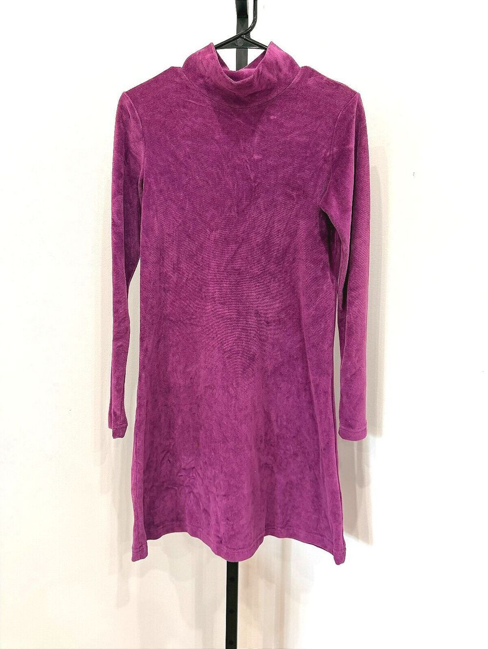 Moda Intl Purple Long Sleeve Velvet Dress Size Small Velour Terry Cloth